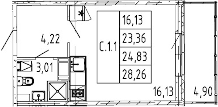 Квартира студия 23.36 м², 11/12 эт., ЖК «Полис ЛАВрики»